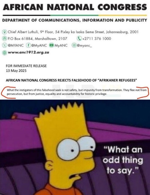 Afrikaners. And SA President also called them "Cowards". Like, stay and take your beating for your great granddad? No sir | image tagged in bart what an odd thing to say,south africa,refugees,politics | made w/ Imgflip meme maker