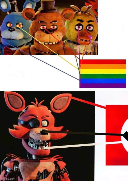 I’m fucking sorry | image tagged in foxy,freddy,chica,bonnie,gay,fnaf | made w/ Imgflip meme maker