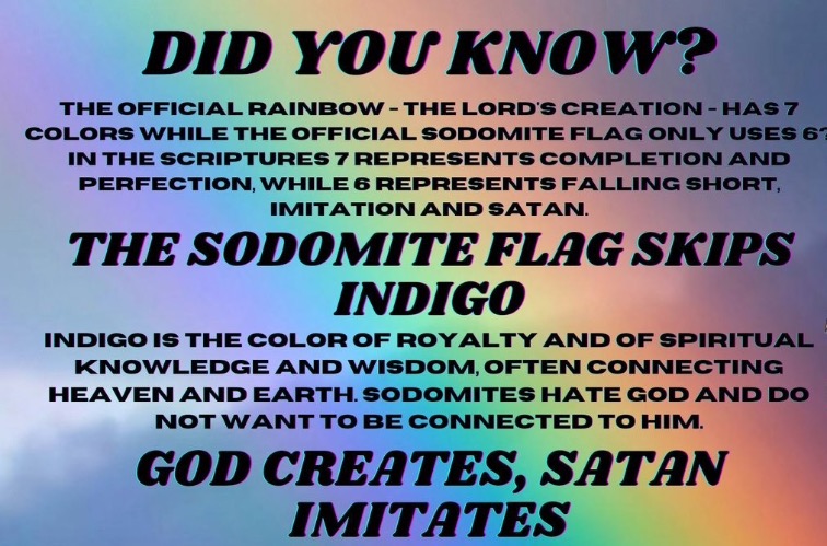 Pride Flag Only Has 6 Colors | image tagged in pride,flag,bible,create,imitating,mockery of god | made w/ Imgflip meme maker