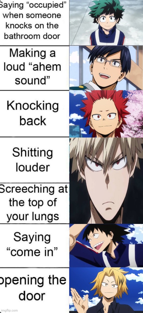 Bathroom Scenario | image tagged in mha,my hero academia,anime,bathroom | made w/ Imgflip meme maker