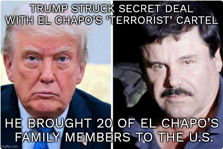 Cartel Money | TRUMP STRUCK SECRET DEAL WITH EL CHAPO’S ‘TERRORIST’ CARTEL; HE BROUGHT 20 OF EL CHAPO’S  FAMILY MEMBERS TO THE U.S. | image tagged in trump,gop,maga,nazi,fascist,el chapo | made w/ Imgflip meme maker