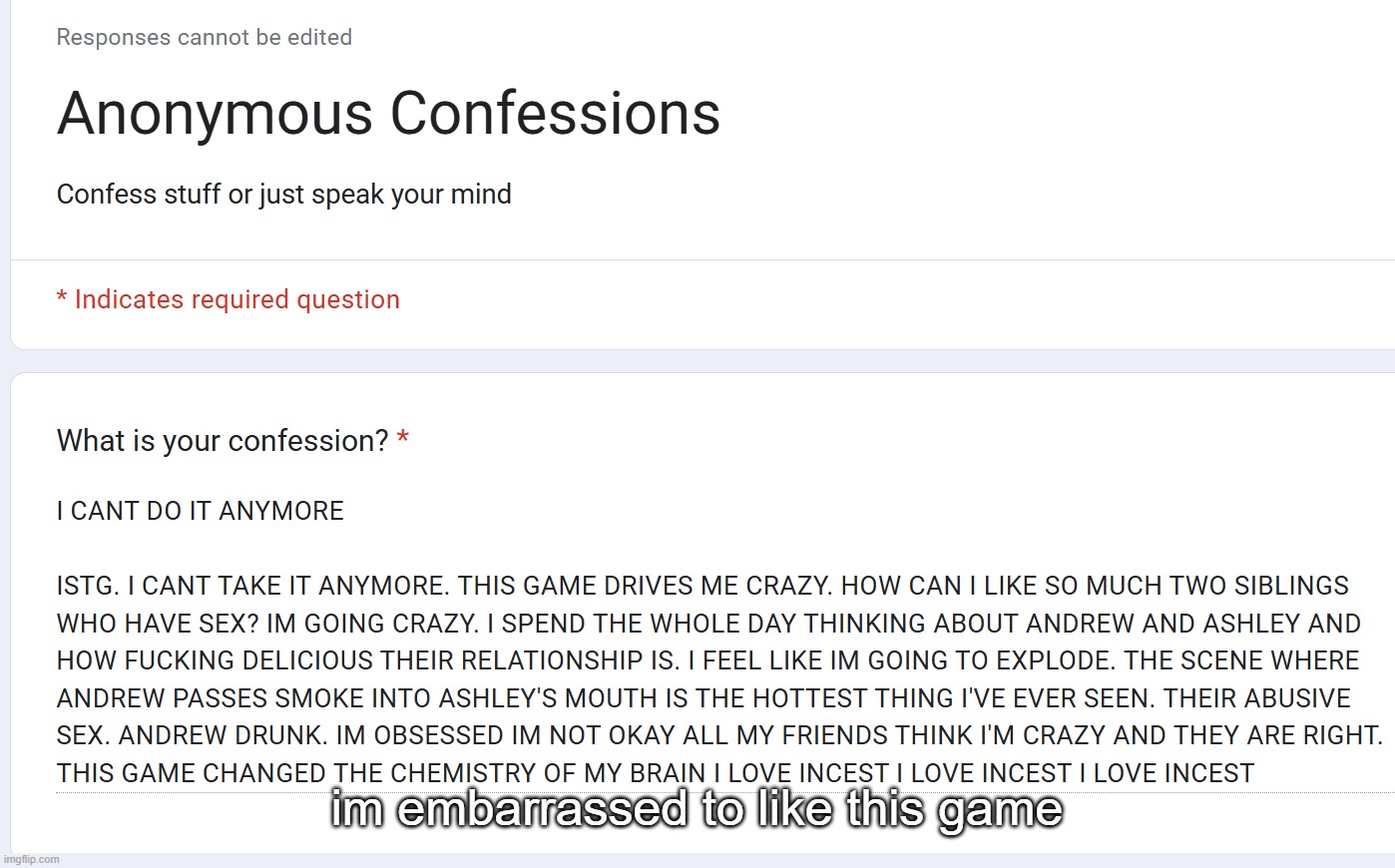 im embarrassed to like this game | made w/ Imgflip meme maker