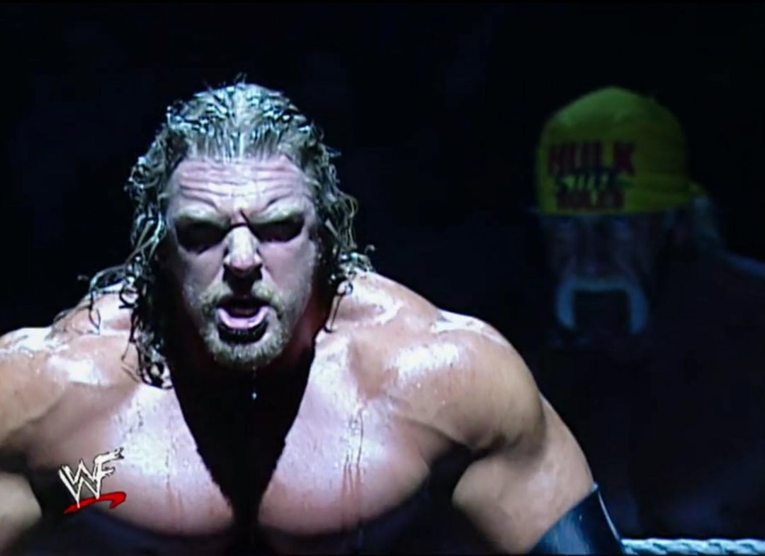 Hulk Hogan stares at Triple H Blank Meme Template