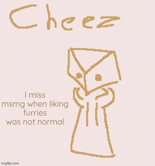 Cheez | I miss msmg when liking furries was not normal | image tagged in cheez | made w/ Imgflip meme maker