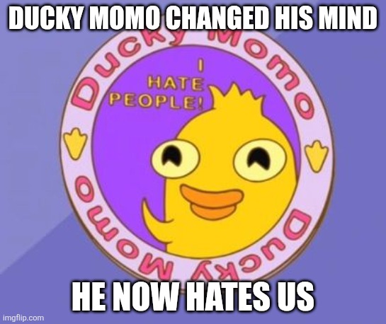 WHYYYYYYYYYY | DUCKY MOMO CHANGED HIS MIND; HE NOW HATES US | image tagged in stop reading the tags | made w/ Imgflip meme maker