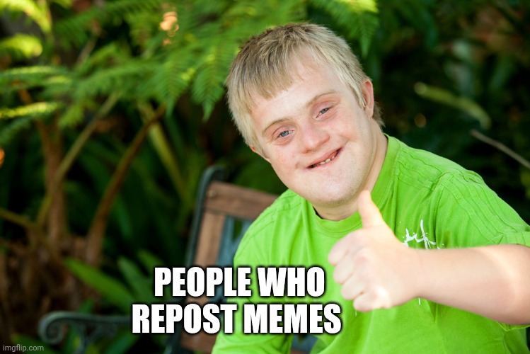 I didn't make this | PEOPLE WHO REPOST MEMES | image tagged in downie down syndrome | made w/ Imgflip meme maker