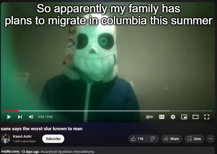 Then if i'm not wrong we immigrate to us | So apparently my family has plans to migrate in columbia this summer | image tagged in sans says the worst slur known to man | made w/ Imgflip meme maker