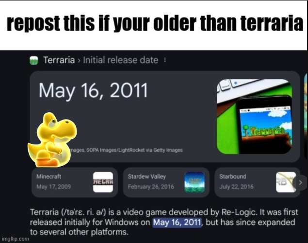 older or not | image tagged in terraria,repost | made w/ Imgflip meme maker