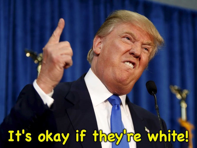 Trump Stupid | It's okay if they're white! | image tagged in trump stupid | made w/ Imgflip meme maker