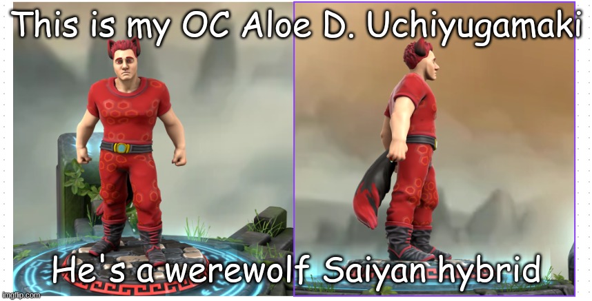 This is my OC Aloe D. Uchiyugamaki; He's a werewolf Saiyan hybrid | made w/ Imgflip meme maker