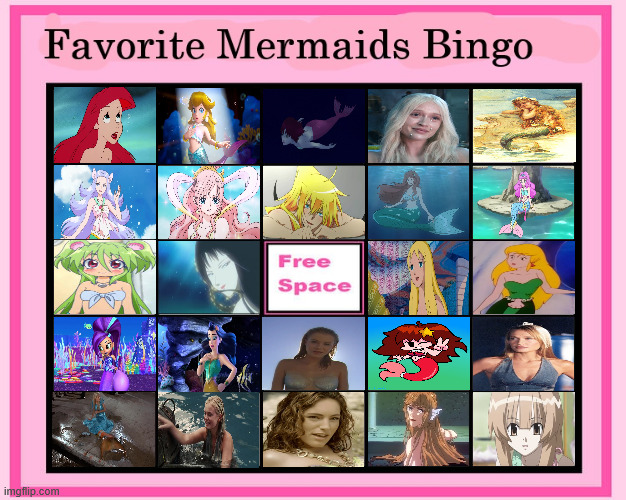 favorite mermaids bingo | image tagged in favorite mermaids bingo,bingo,anime,live action,cartoons,the little mermaid | made w/ Imgflip meme maker