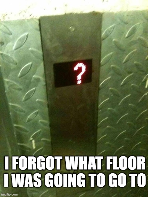 I FORGOT WHAT FLOOR I WAS GOING TO GO TO | image tagged in elevator | made w/ Imgflip meme maker