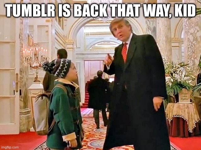 Trump Home Alone | TUMBLR IS BACK THAT WAY, KID | image tagged in trump home alone | made w/ Imgflip meme maker