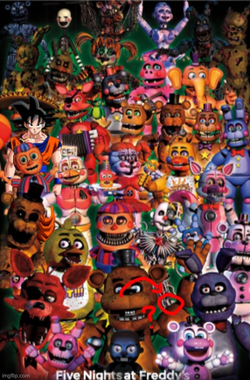 Holy shit how did we not notice this | image tagged in fnaf,ucn,ennard,freddy,goku | made w/ Imgflip meme maker