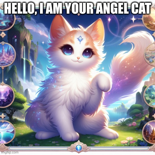 cute cat in genshin impact | HELLO, I AM YOUR ANGEL CAT | image tagged in cute cat in genshin impact,angel | made w/ Imgflip meme maker