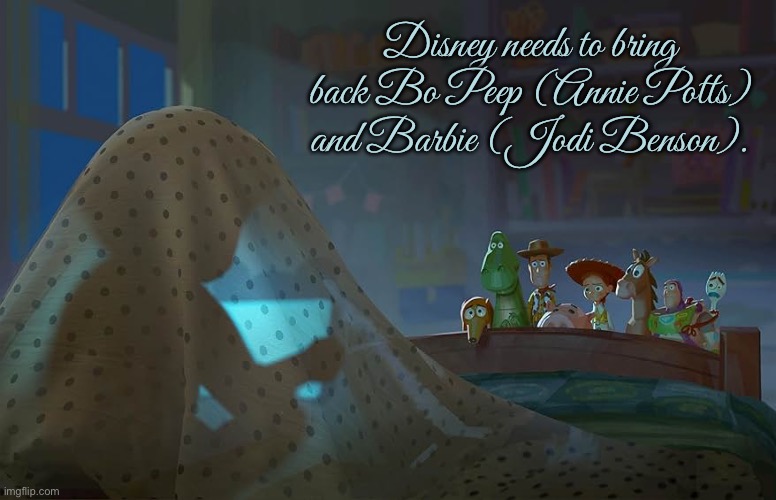 Bring back Bo Peep and Barbie, Disney | Disney needs to bring back Bo Peep (Annie Potts) and Barbie (Jodi Benson). | image tagged in toy story,disney,pixar,buzz lightyear,barbie,protest | made w/ Imgflip meme maker
