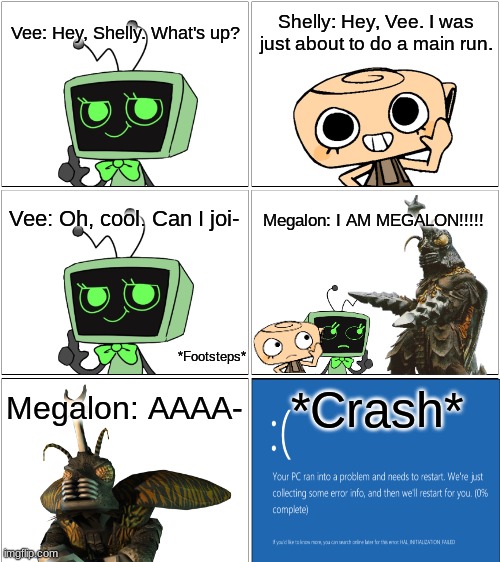 Megalon invades Dandy's World.mp3 | image tagged in comic,vee,shelly,dandy's world,godzilla | made w/ Imgflip meme maker