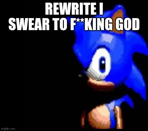 Sonic stares | REWRITE I SWEAR TO F**KING GOD | image tagged in sonic stares | made w/ Imgflip meme maker