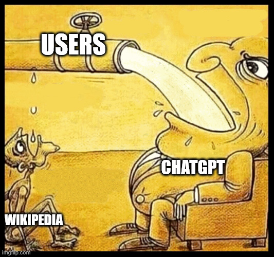 top 1 memes if you can understand you are a geinus | USERS; CHATGPT; WIKIPEDIA | image tagged in fat guy drinking water | made w/ Imgflip meme maker