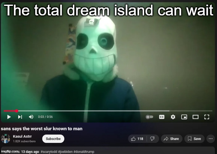 Why i stopped? For privacy reasons | The total dream island can wait | image tagged in sans says the worst slur known to man | made w/ Imgflip meme maker