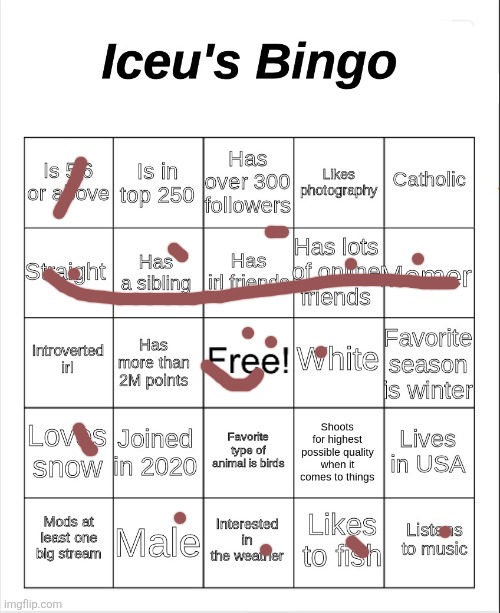 Iceu's Bingo | image tagged in iceu's bingo | made w/ Imgflip meme maker