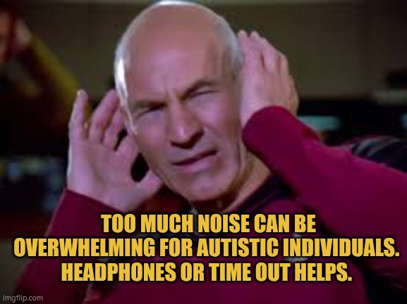 Too much noise can be overwhelming for autistic individuals. Allowing headphones or time out helps | TOO MUCH NOISE CAN BE OVERWHELMING FOR AUTISTIC INDIVIDUALS. 
HEADPHONES OR TIME OUT HELPS. | image tagged in autism,overwhelm,noise,headphones,time out | made w/ Imgflip meme maker