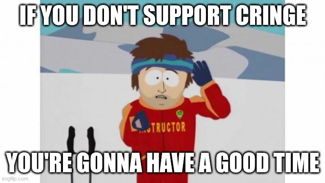 Be smart and don't support cringe | IF YOU DON'T SUPPORT CRINGE; YOU'RE GONNA HAVE A GOOD TIME | image tagged in south park bad time | made w/ Imgflip meme maker