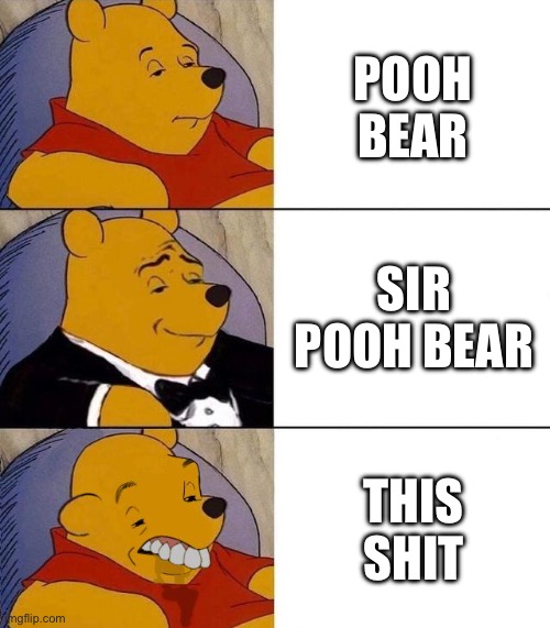 Best,Better, Blurst | POOH BEAR; SIR POOH BEAR; THIS SHIT | image tagged in best better blurst | made w/ Imgflip meme maker