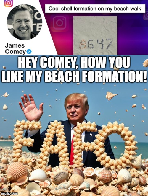 Comey! How do you like my beach formation? | HEY COMEY, HOW YOU LIKE MY BEACH FORMATION! | image tagged in day at the beach | made w/ Imgflip meme maker