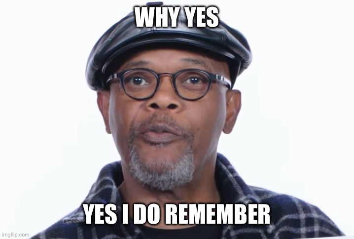 Samuel L Jackson Yes I do | WHY YES YES I DO REMEMBER | image tagged in samuel l jackson yes i do | made w/ Imgflip meme maker