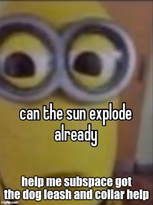 can the sun explode already | help me subspace got the dog leash and collar help | image tagged in can the sun explode already | made w/ Imgflip meme maker