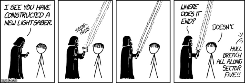 image tagged in star wars,darth vader,luke skywalker,lightsaber,infinite,oh dear | made w/ Imgflip meme maker
