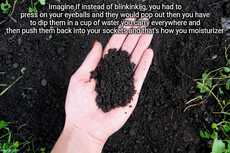 LOAM | Imagine if instead of blinkinkijg, you had to press on your eyeballs and they would pop out then you have to dip them in a cup of water you carry everywhere and then push them back into your sockets and that's how you moisturizer | image tagged in loam | made w/ Imgflip meme maker