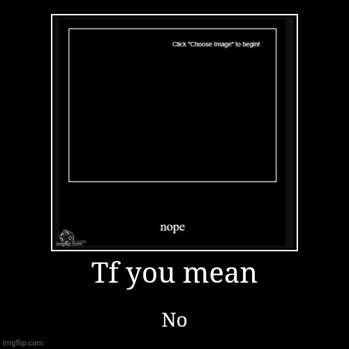 Tf you mean | No | image tagged in funny,demotivationals | made w/ Imgflip demotivational maker