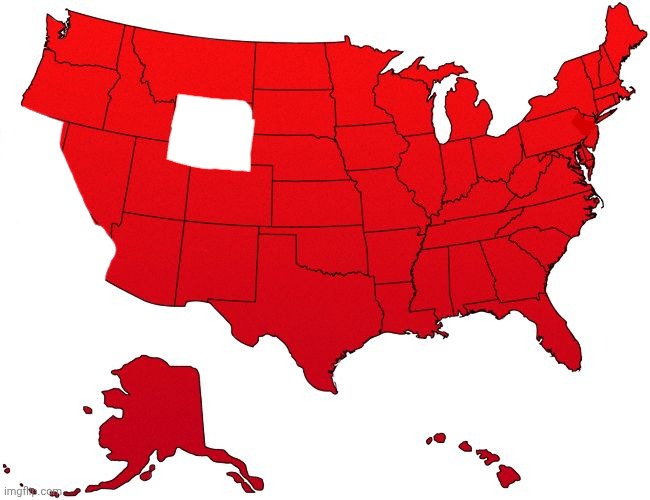 USA without Wyoming, cal*fornia, or new j**sey | image tagged in red usa map | made w/ Imgflip meme maker