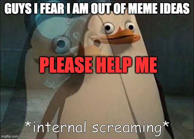 HELP | GUYS I FEAR I AM OUT OF MEME IDEAS; PLEASE HELP ME | image tagged in private internal screaming | made w/ Imgflip meme maker
