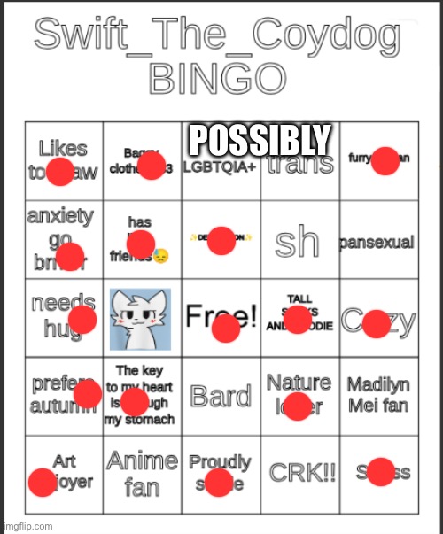 Swift_The_Coydog Bingo | POSSIBLY | image tagged in swift_the_coydog bingo | made w/ Imgflip meme maker