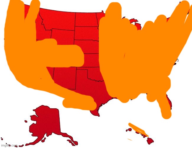 Map of the USA but areas in orange are when people actually live | image tagged in red usa map | made w/ Imgflip meme maker