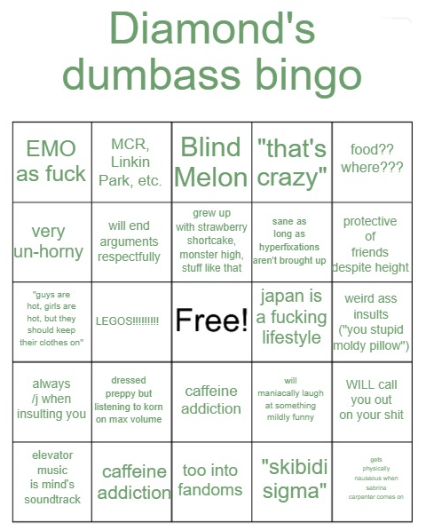 Diamond's dumbass bingo Blank Meme Template