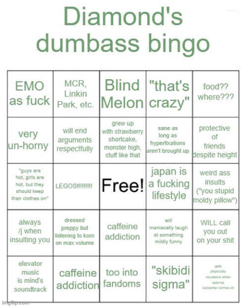 Diamond's dumbass bingo | image tagged in diamond's dumbass bingo | made w/ Imgflip meme maker