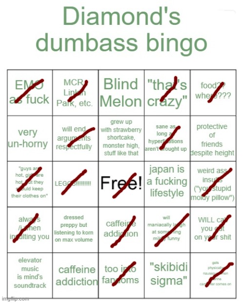 Diamond's dumbass bingo | image tagged in diamond's dumbass bingo | made w/ Imgflip meme maker