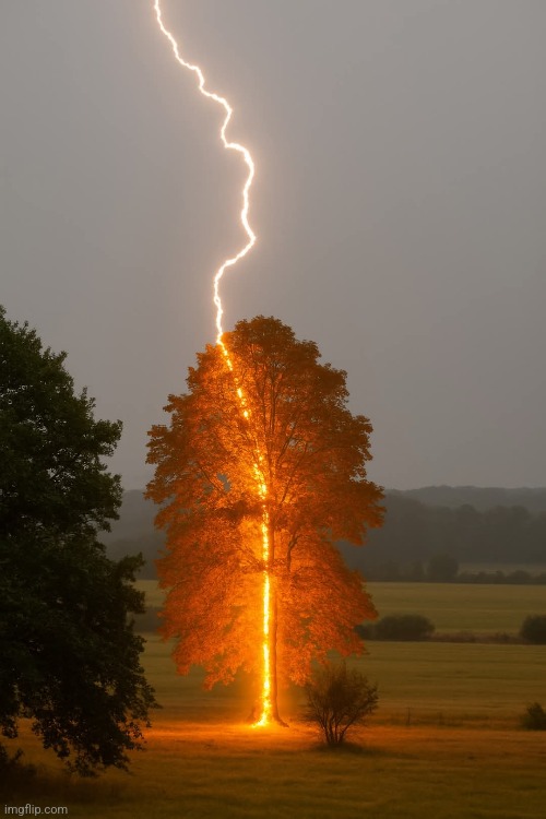 Lightning striking tree  Photo credit: Donnie Dania | image tagged in lightning,tree,perfectly timed photo,awesome,power,nature | made w/ Imgflip meme maker