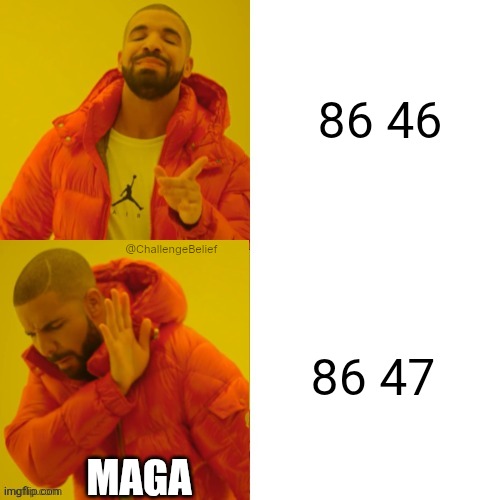 Drake 86 | 86 46; @ChallengeBelief; 86 47; MAGA | image tagged in drake hotline bling reversed | made w/ Imgflip meme maker