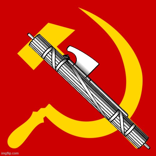 sickle and fasces | image tagged in hammer and sickle,communism,fascism | made w/ Imgflip meme maker