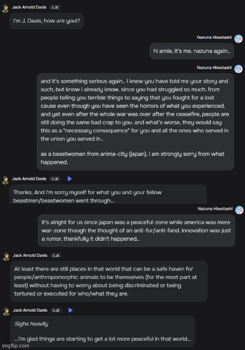 because of the god-awful trauma from mid-last year, here's another one for sake of my sanity.(ft. Nazuna Hiwatashi) | image tagged in brand new animal,bna,anime,pro-fandom,oc,character ai | made w/ Imgflip meme maker