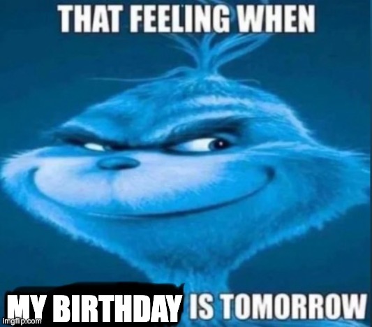 that feeling when x is tomorrow | MY BIRTHDAY | image tagged in that feeling when x is tomorrow,memes,birthday,grinch,knee surgery,smg5 | made w/ Imgflip meme maker