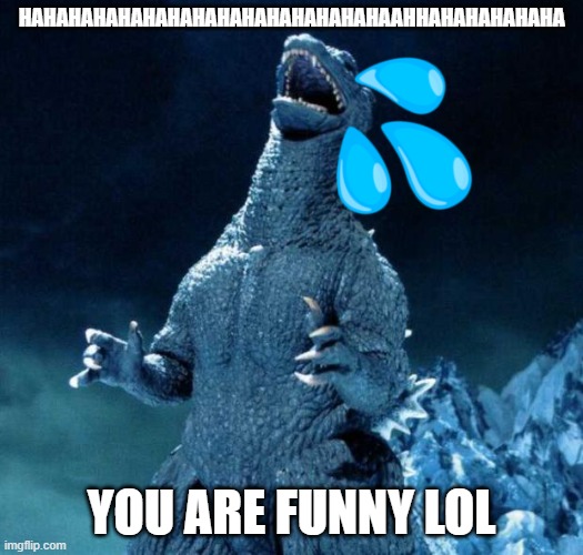 HAHAHAHAHA | HAHAHAHAHAHAHAHAHAHAHAHAHAHAHAAHHAHAHAHAHAHA; YOU ARE FUNNY LOL | image tagged in laughing godzilla,laughing | made w/ Imgflip meme maker