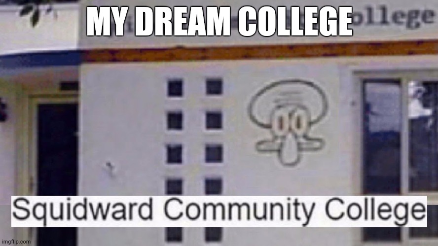 Have a Bowl Mr. Squidward! | MY DREAM COLLEGE | image tagged in squidward community college | made w/ Imgflip meme maker