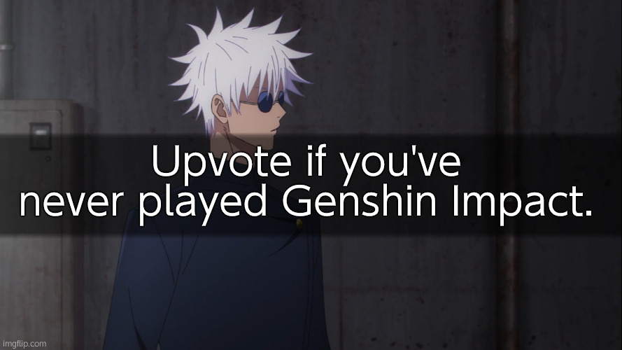Never planned to, never did, never will. | Upvote if you've never played Genshin Impact. | made w/ Imgflip meme maker