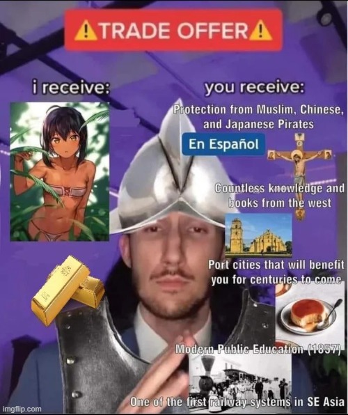 image tagged in trade offer,anime,spain,empire | made w/ Imgflip meme maker